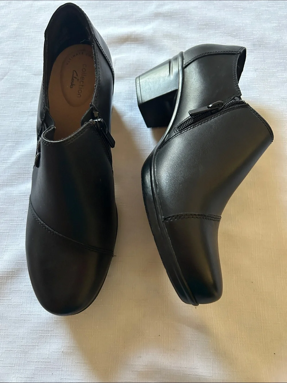Clarks Black Leather Slip-On Loafers with Side Button Detail